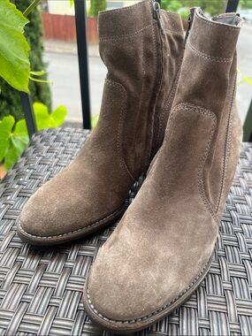 Paul Green Brown Suede Ankle Booties with Side Zip